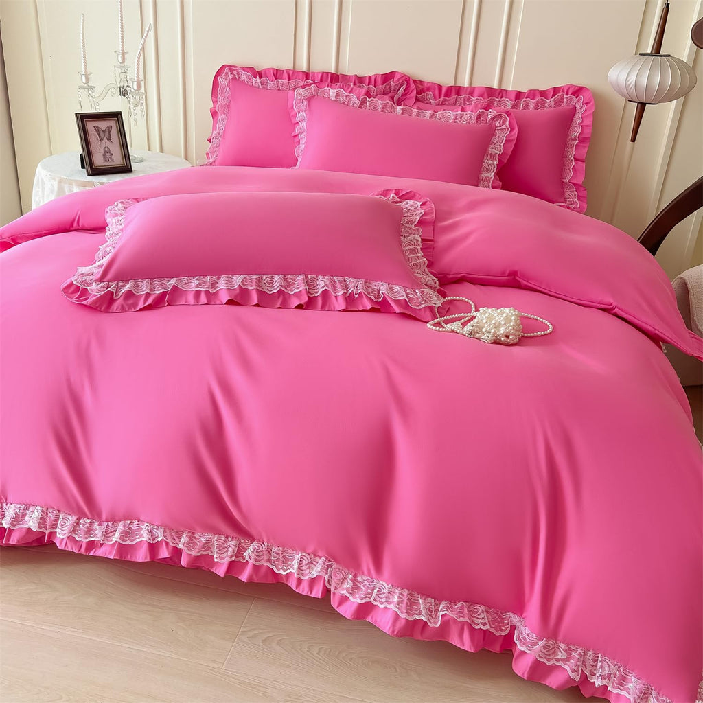 Chic Ruffle Lace Polyester Duvet Cover Set - Bedding-2 Piece Twin Duvet Cover with Zipper Closure - Ultra Soft and Light Weight