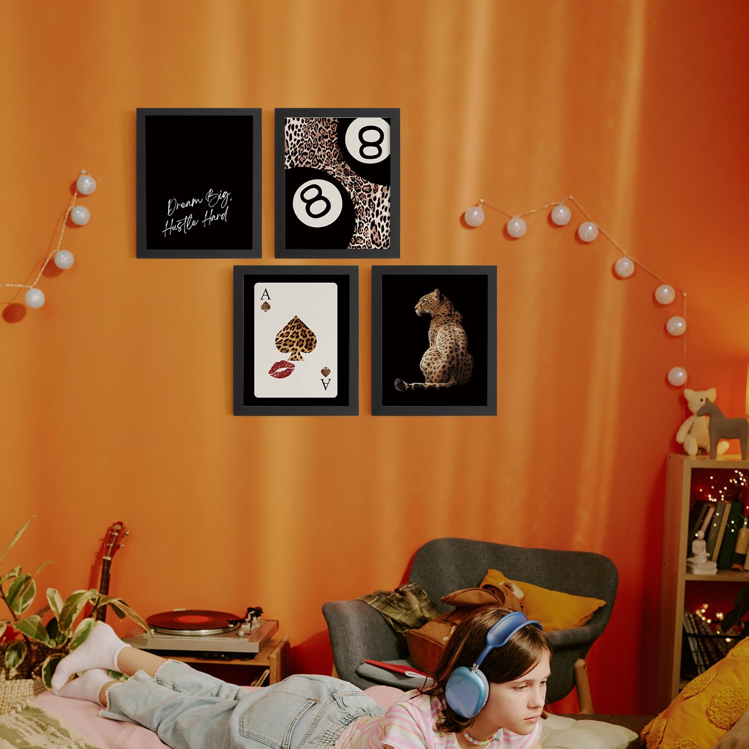 Trendy Leopard Wall Art Prints Set of 4 Funky Lucky 8 Ball Posters Prints Preppy Room Aesthetic Cheetah Wall Decor for Girls Room Dorm Apartment 8x10 Unframed