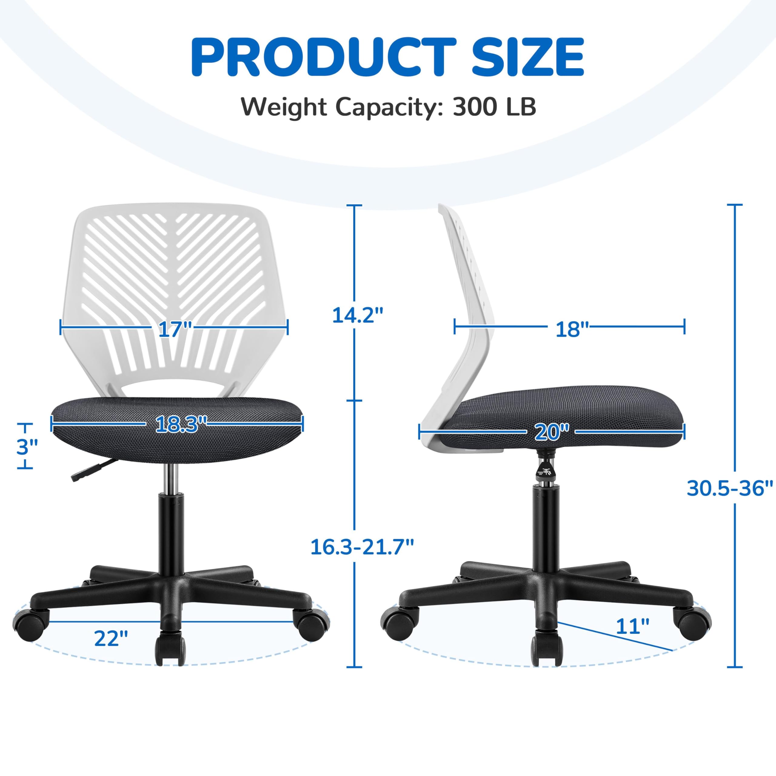 Cute Low-Back Armless Study w/Lumbar Support Adjustable Swivel Chair
