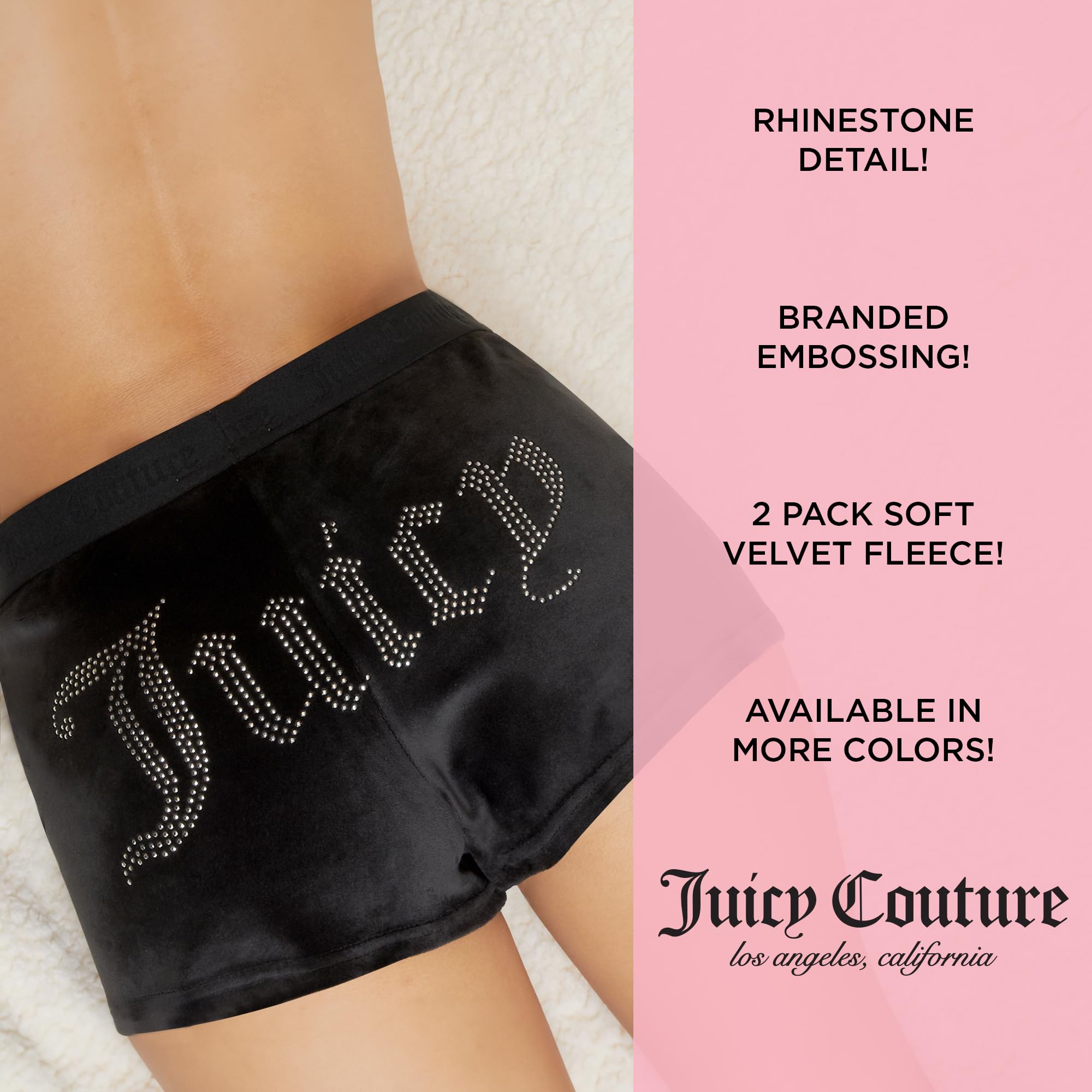 Juicy Couture Velvet Fleece Shorts 2 Piece Designer Pajama Set for Women, 2-Pack Sleep and Lounge Shorts