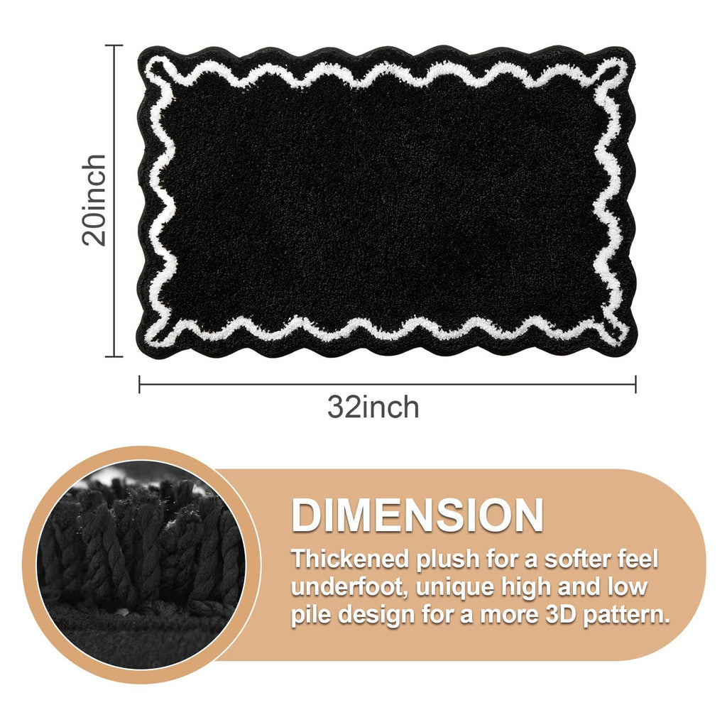 Cute Scalloped Bath Mat, Fun Plush Microfiber Scallop Bathroom Rugs Non Slip Washable Quick Dry Absorbent