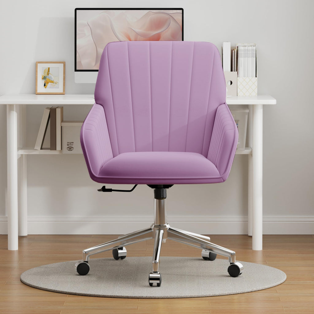 Velvet Modern Cute Chair with Back, Height Adjustable Upholstered Vanity Chair with Swivel Wheels