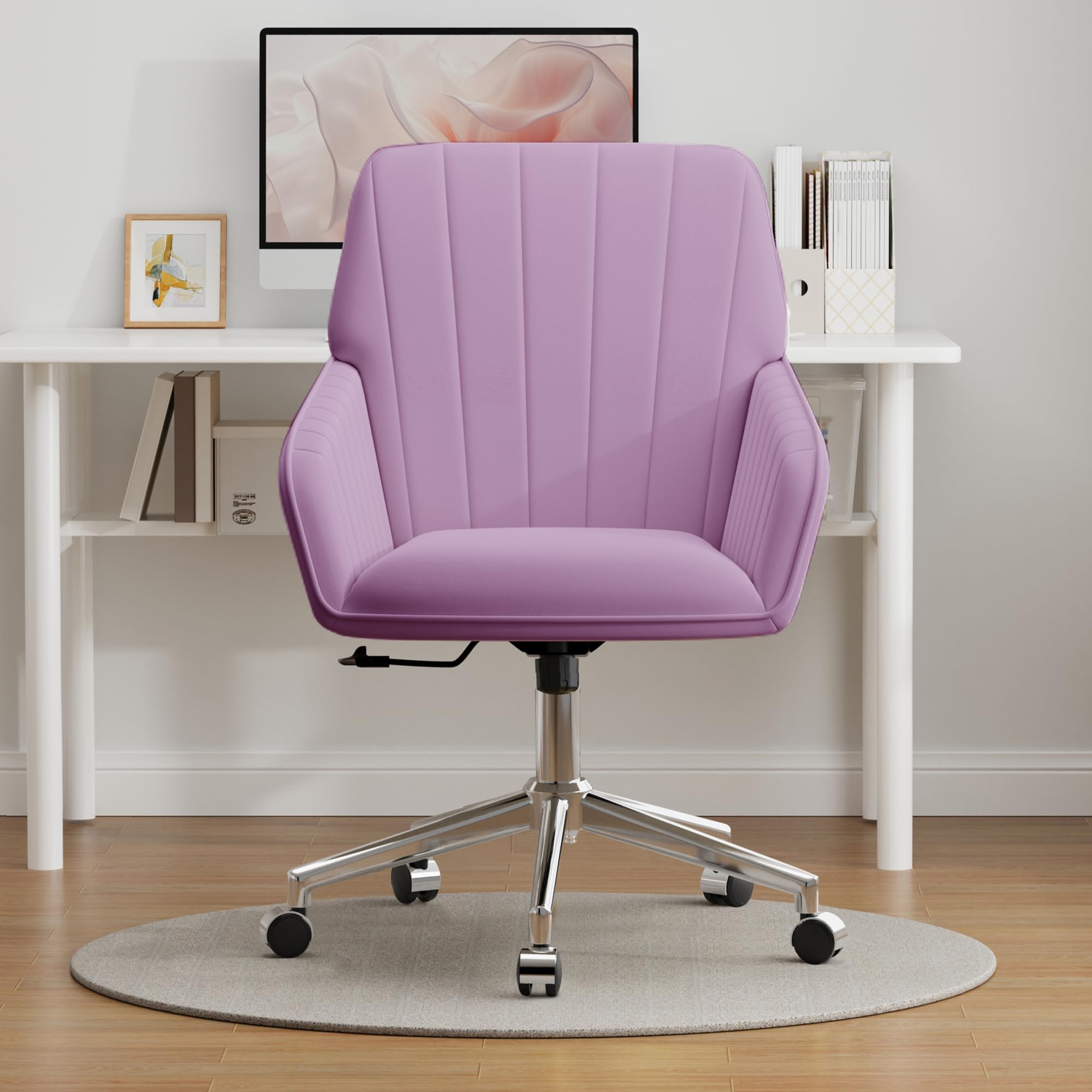 Velvet Modern Cute Chair with Back, Height Adjustable Upholstered Vanity Chair with Swivel Wheels