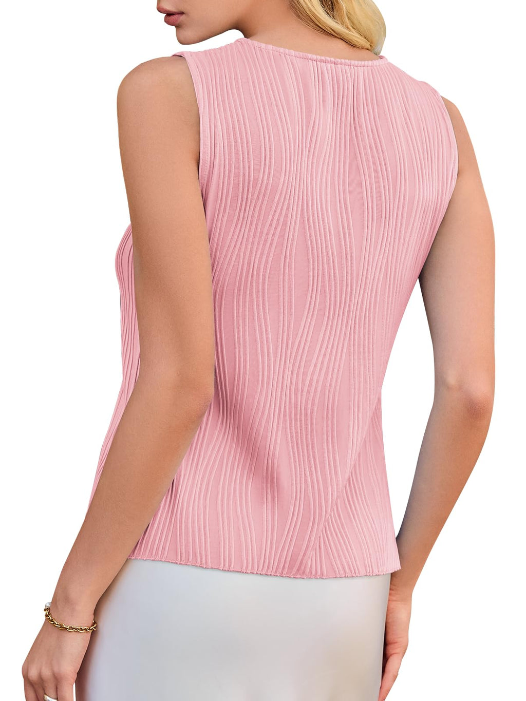 Y2K Button Down Tank Tops - Crewneck Slim Fit Textured Vest Top