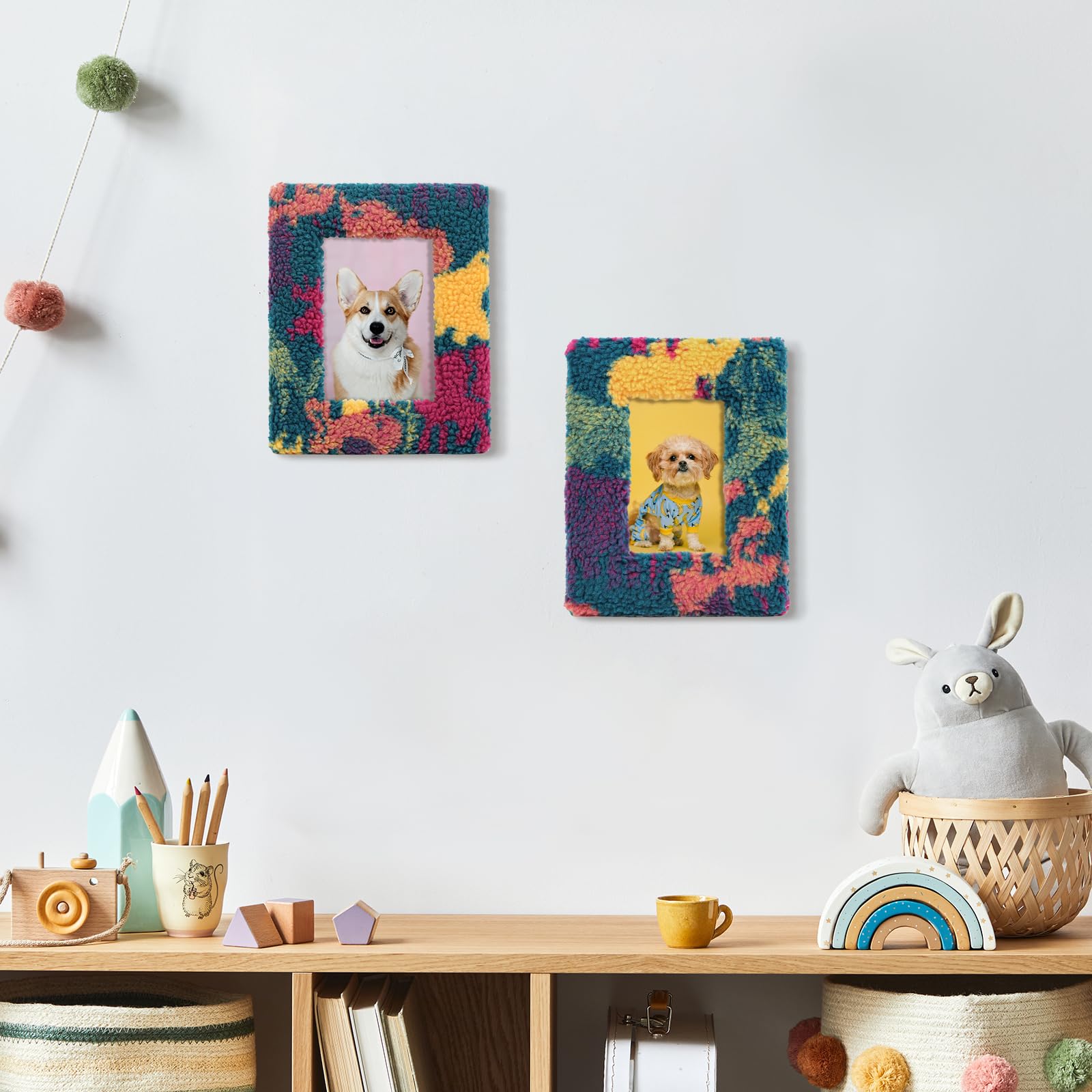 Watercolor-style Fluffy Decorative Picture Frame with Stand and Real Glass for Home Living Room Bedroom Decor