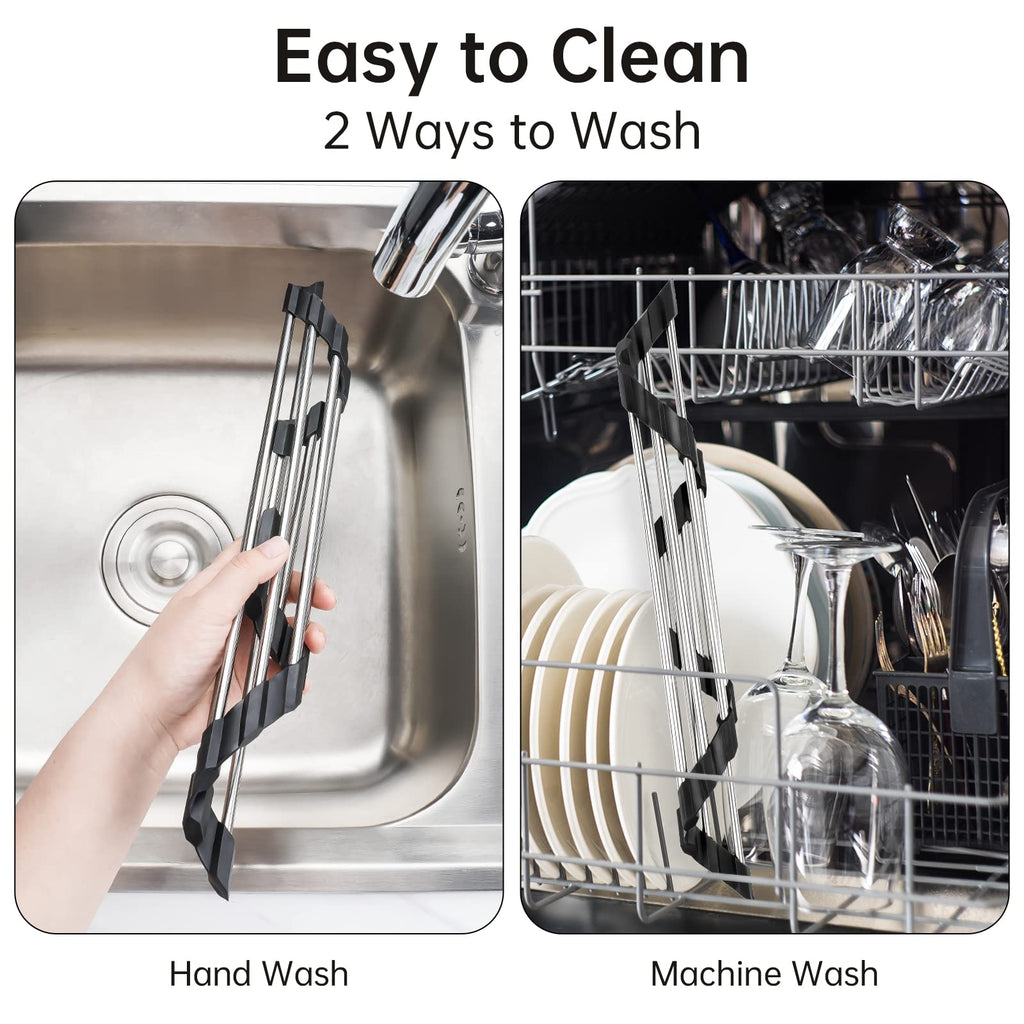 Triangle Foldable Dish Drying Rack, Small Roll-Up - Stainless Steel Over Sink Drainer for Kitchen Sink Corner, Rustproof