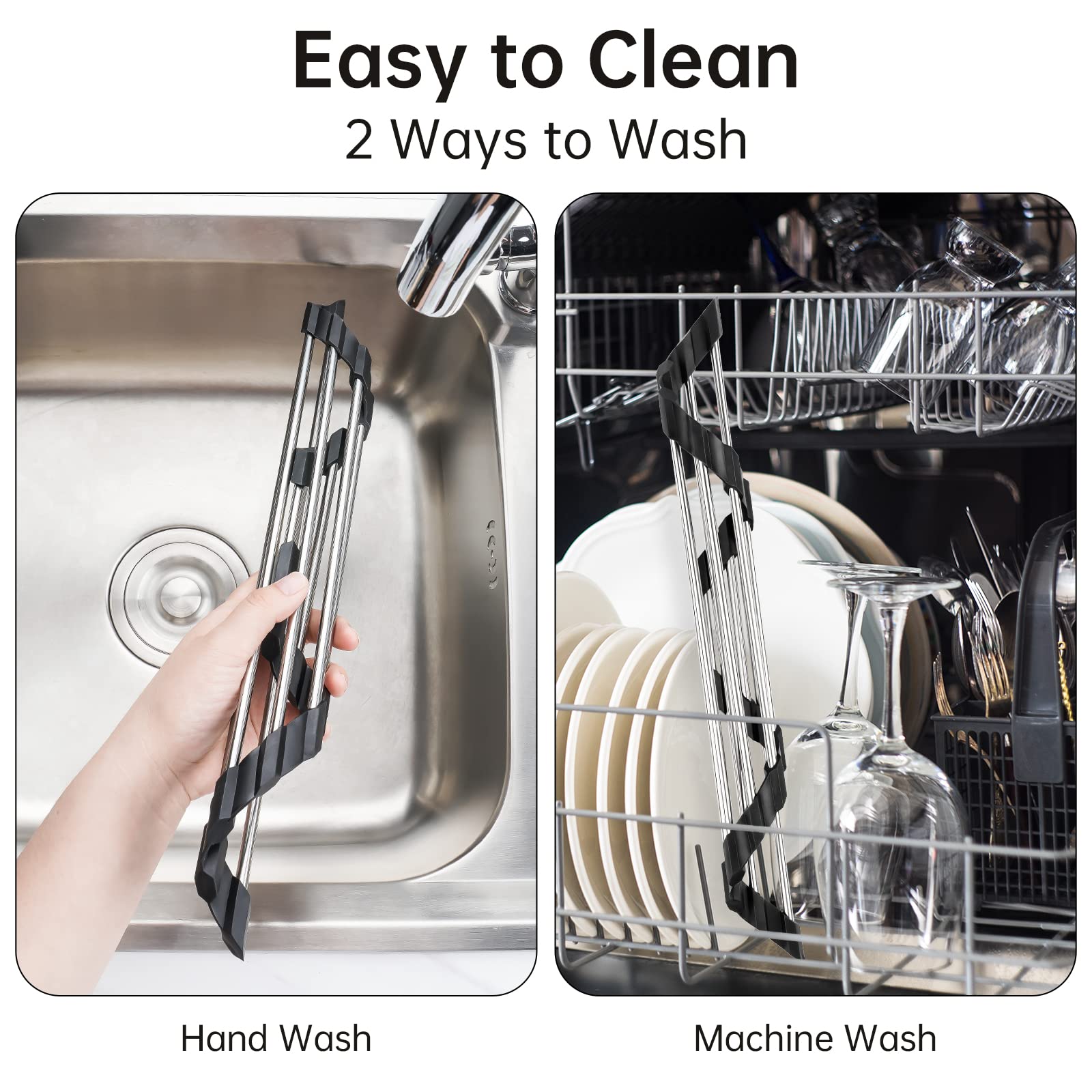 Triangle Foldable Dish Drying Rack, Small Roll-Up - Stainless Steel Over Sink Drainer for Kitchen Sink Corner, Rustproof