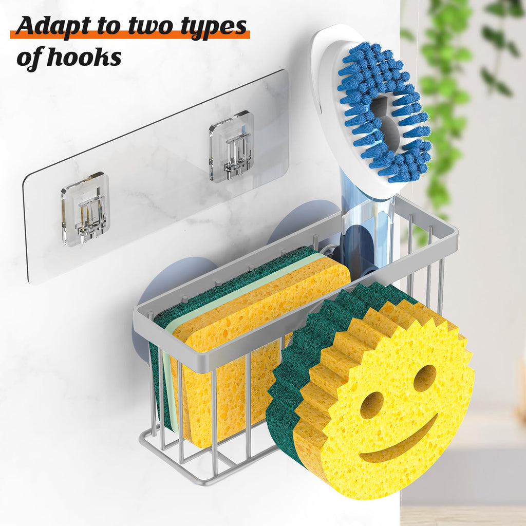 Sponge Holder Smiley Face, Sink Caddy for Kitchen Organizer Sponge Holder with 2 PCS Suction Cups/1 PCS Adhesive Strips