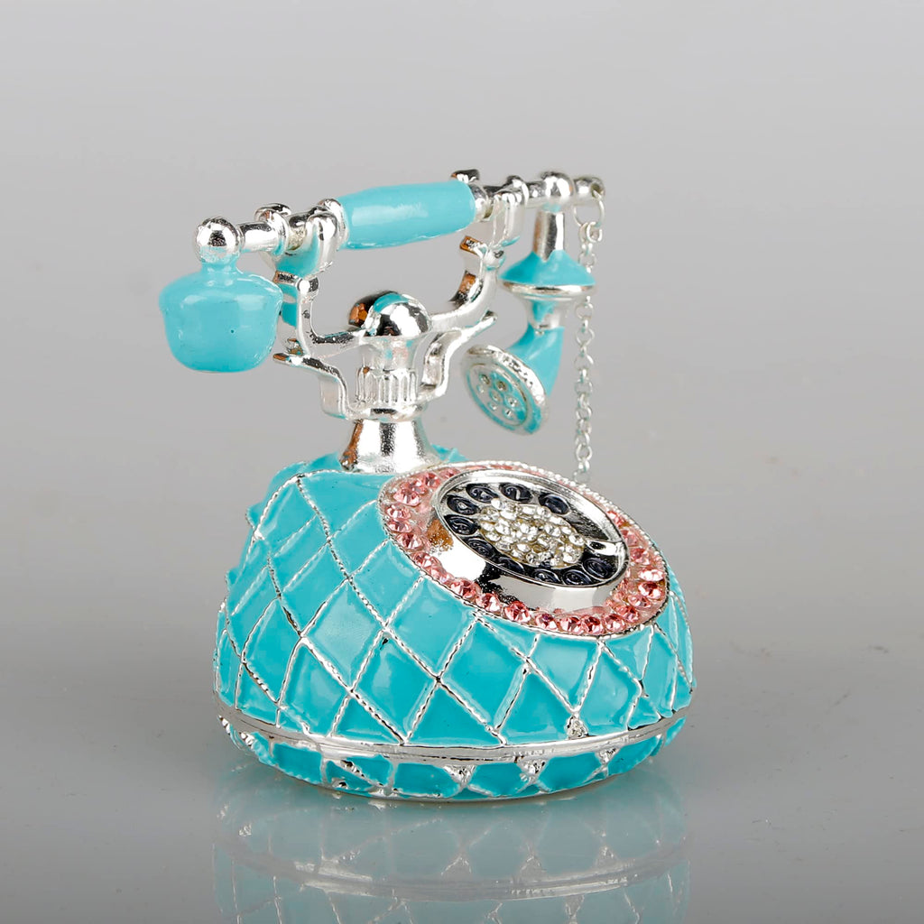 Hand Painted Enameled Decorative Telephone Hinged Jewelry Trinket Bo