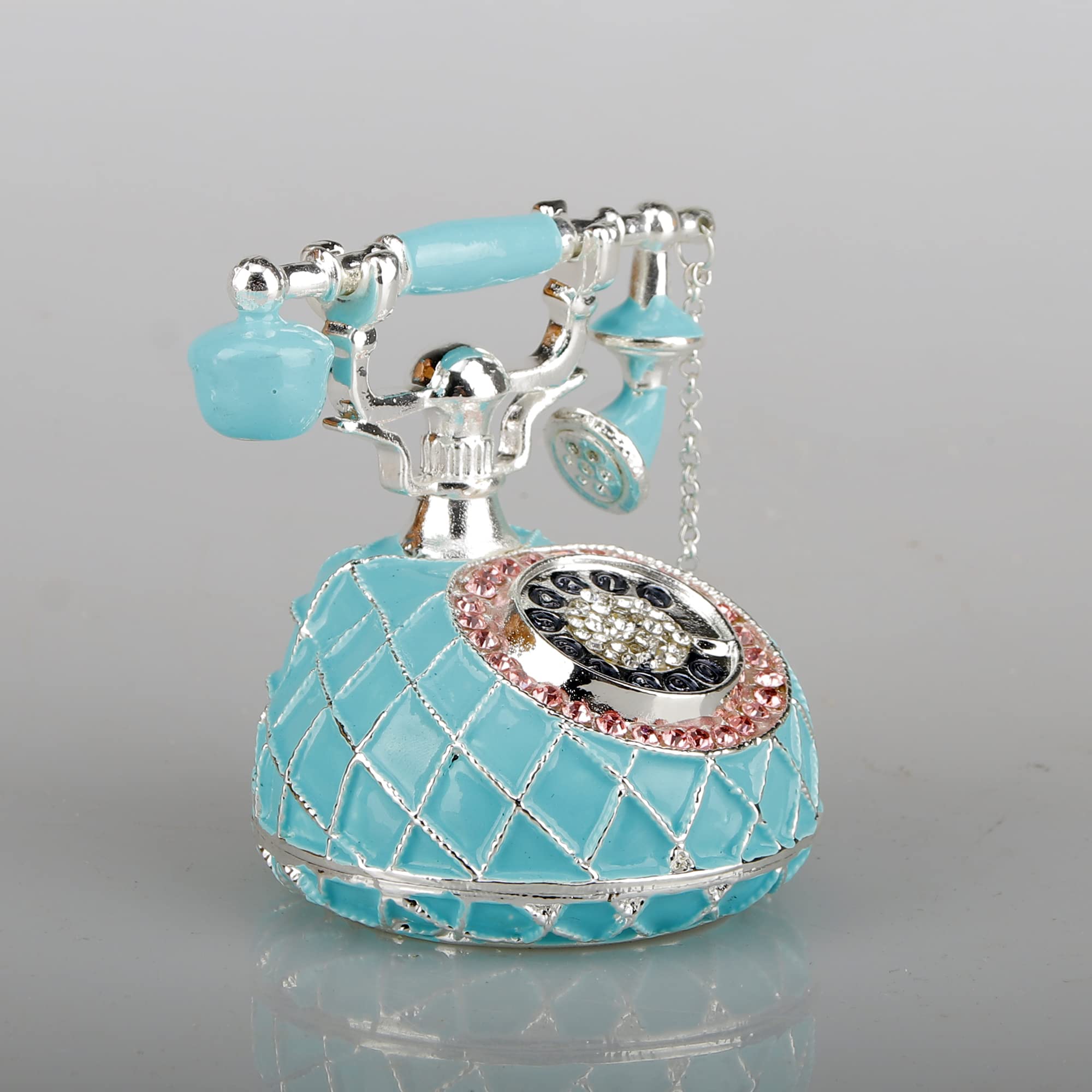 Hand Painted Enameled Decorative Telephone Hinged Jewelry Trinket Bo