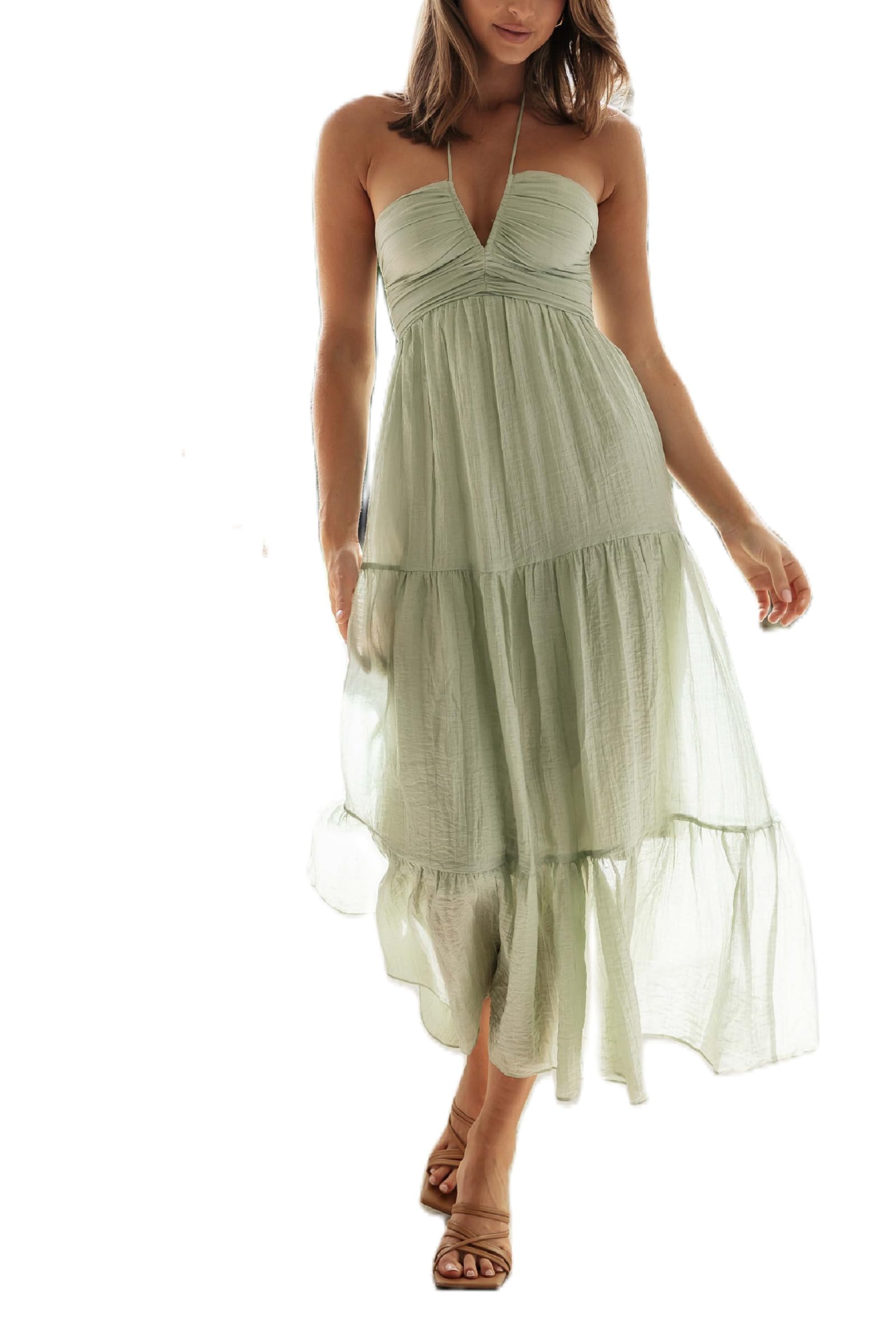 Women Y2k Bodycon Long Dress Spaghetti Strap Low Cut Dress Casual Backless Flowy Maxi Dress Sexy