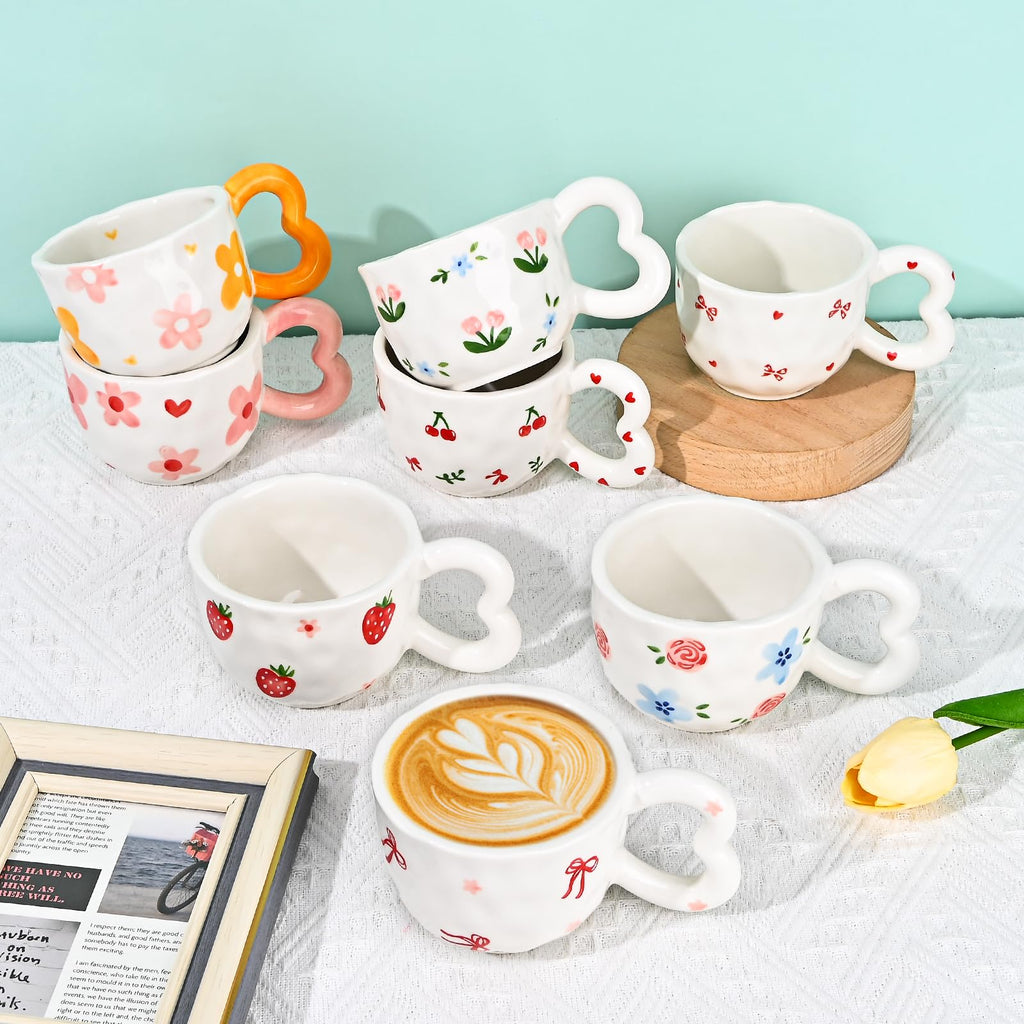 Ribbon Bow Ceramic Mug, Cute Creative Heart Handle Mug Design, 10.5 oz/300 ml