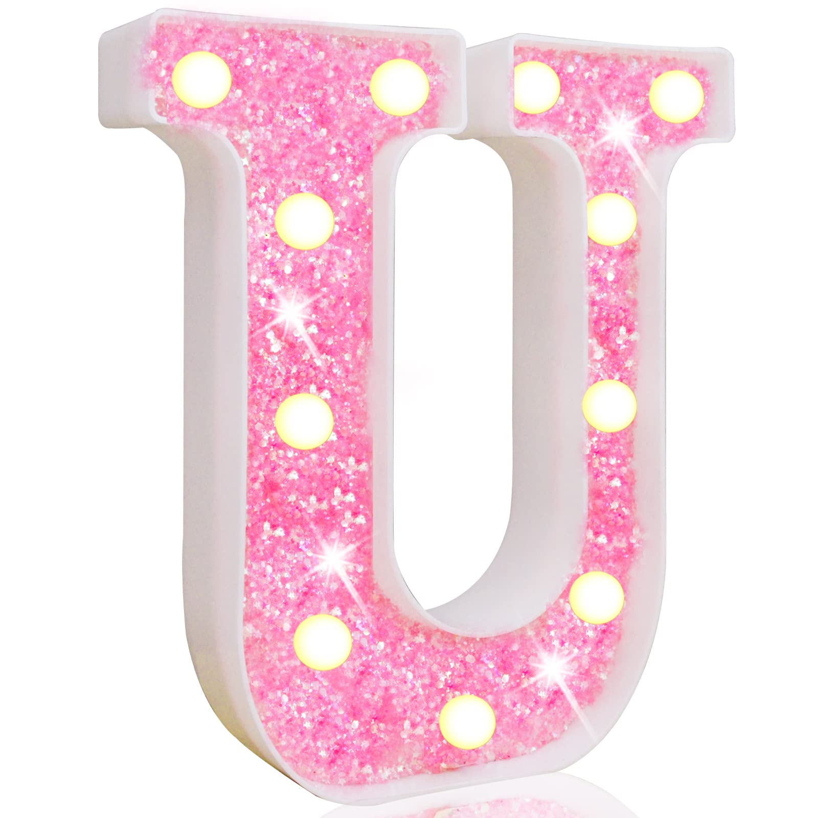 Pink LED Letters Glitter Alphabet LetterS & Numbers Sign Battery Powered
