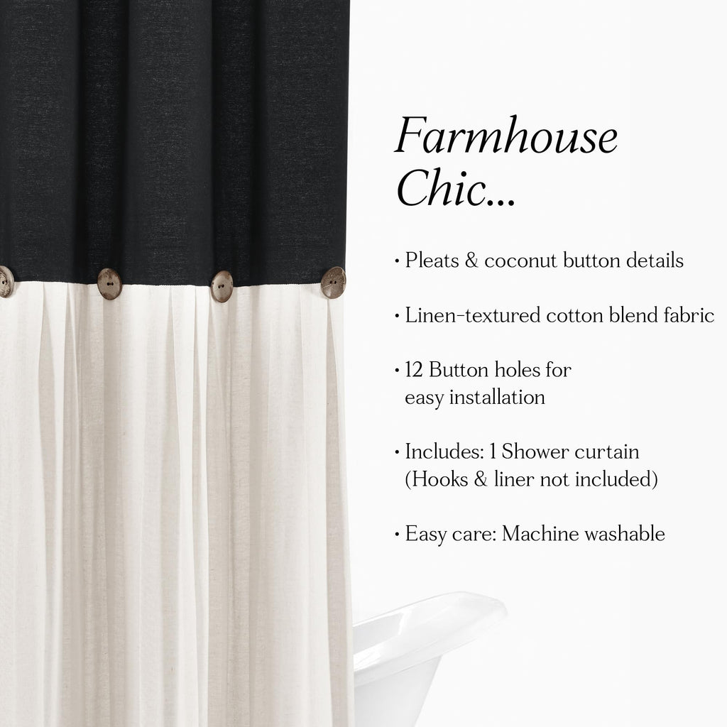 Lush Decor Linen Button Shower Curtain, 72" W x 72" L, Fabric Shower Curtains