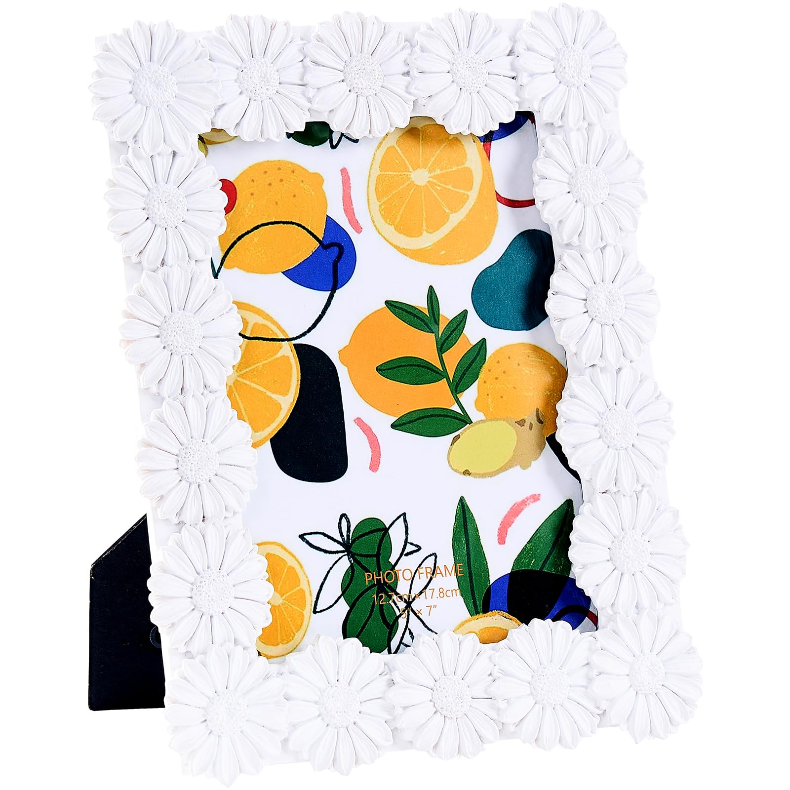 Vintage Ornate Daisy Textured Photo Frame, Hand-Crafted Resin Antique Frame with Glass Front, Easel, Hook & Mat for Tabletop Display, Retro Design Home Decor