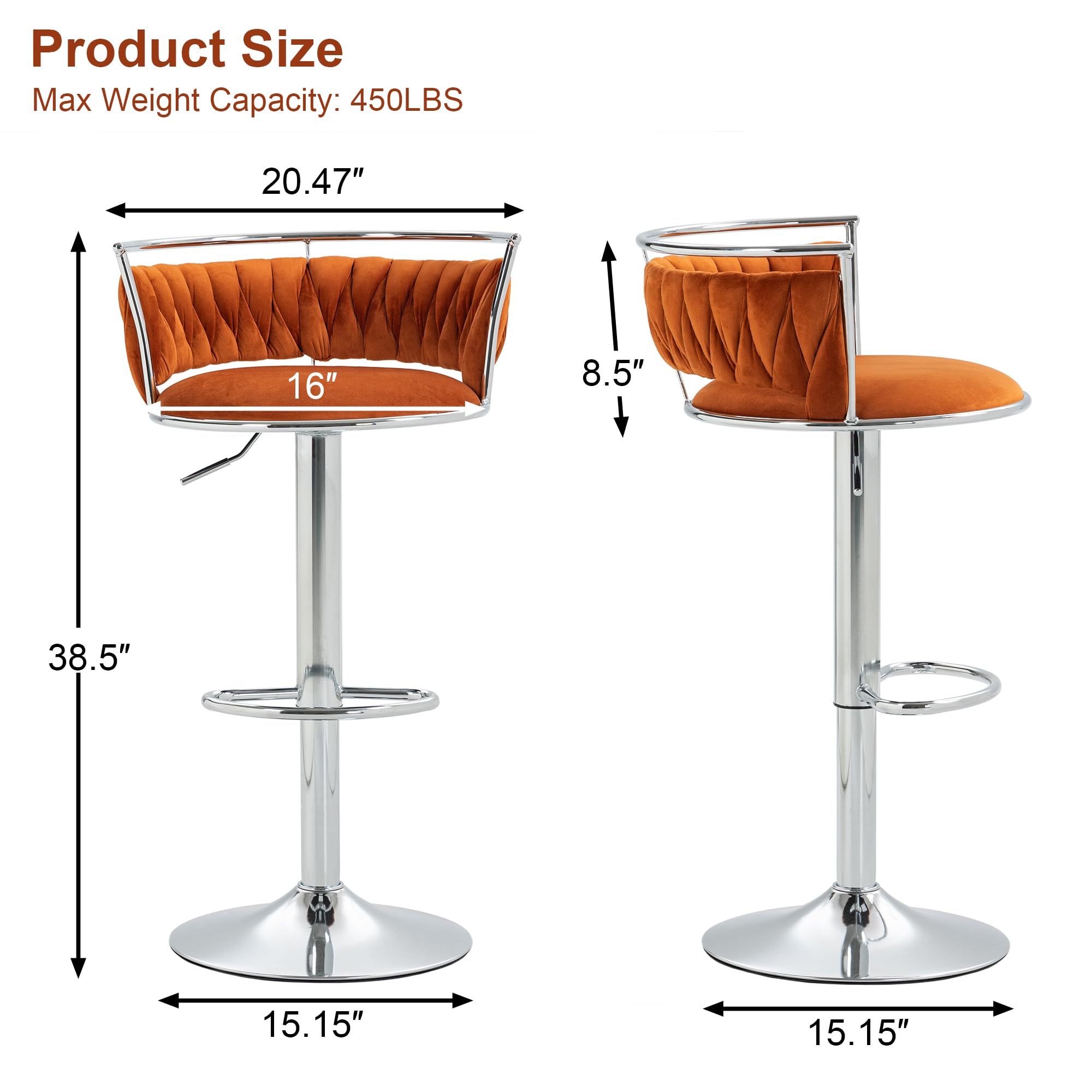 Velvet Swivel Bar Stools, Adjustable Counter Height Bar Chairs with Low Back & Footrest, Modern Gold Bar Stools for Kitchen Island, Bar Pub