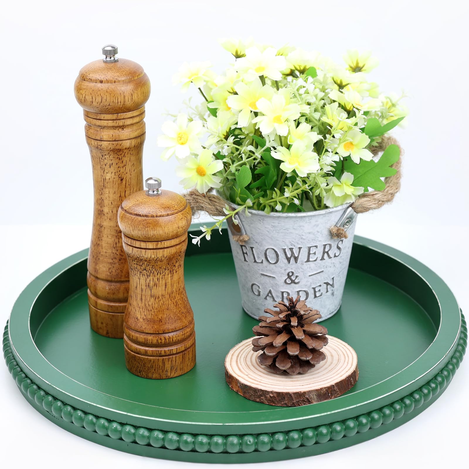 Round Wood Decorative Ottoman Tray for Coffee Table Kitchen Counter, Living Room, Handcrafted Wooden Serving Tray for Table Centerpiece