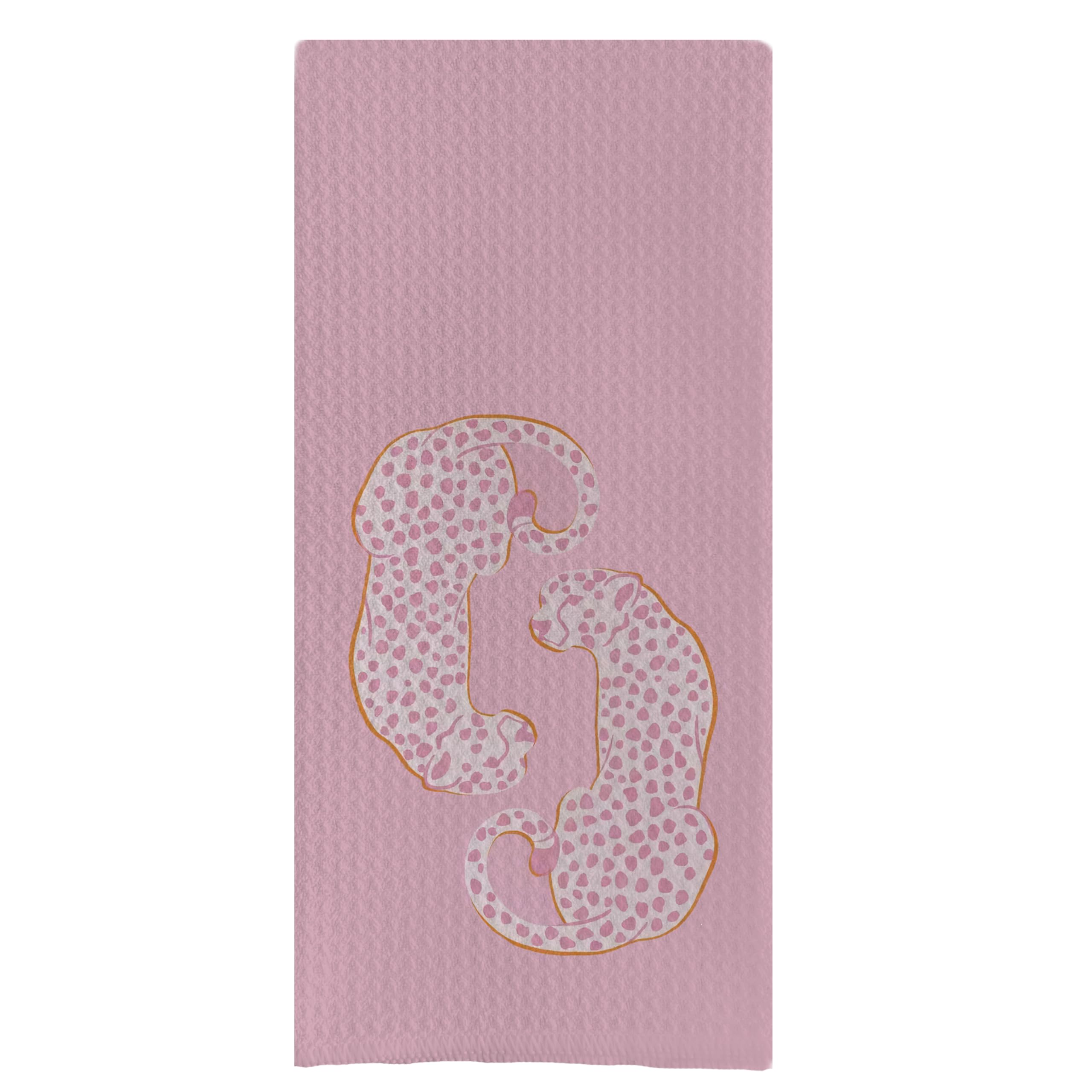 Preppy Cheetah Leopard Waffle Weave Kitchen Dish Towel Cloth Decor, Preppy Bathroom Decor (24x16inch)