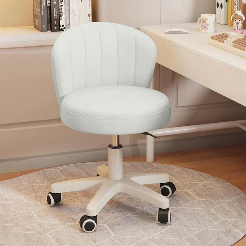 Small Desk Chair Round Rolling Chair with Back PU Leather Height Adjustable Swivel Vanity Work Computer Stool Chair