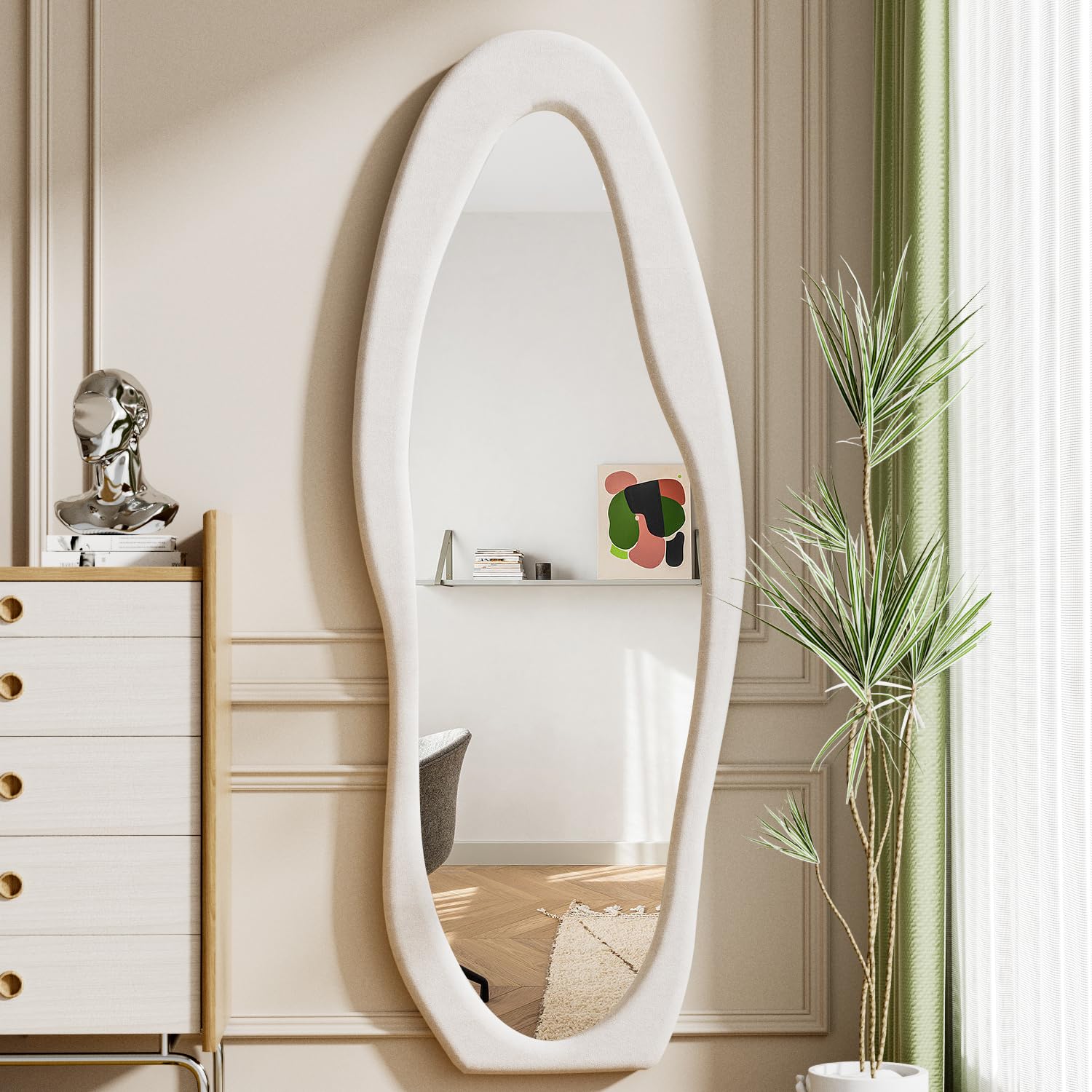 Large Floor Mirror with Stand, Freestanding Arched Mirror Full Length Hanging or Leaning, Wall Mounted Mirrors