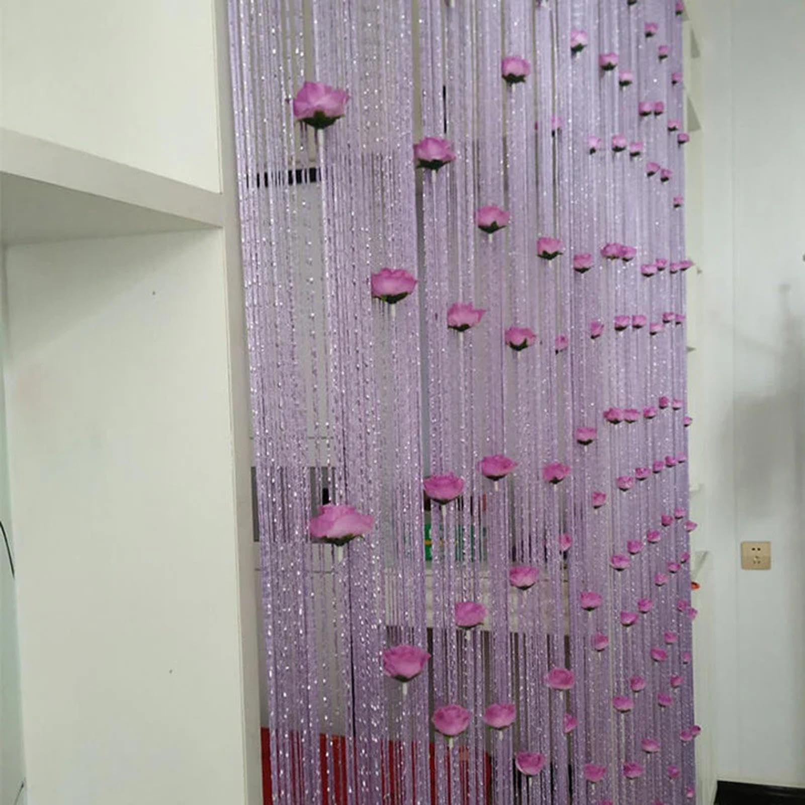 New Beaded String Curtain with Roses - 100 x 200cm Fly Screens for Doors, Tassel Fringe