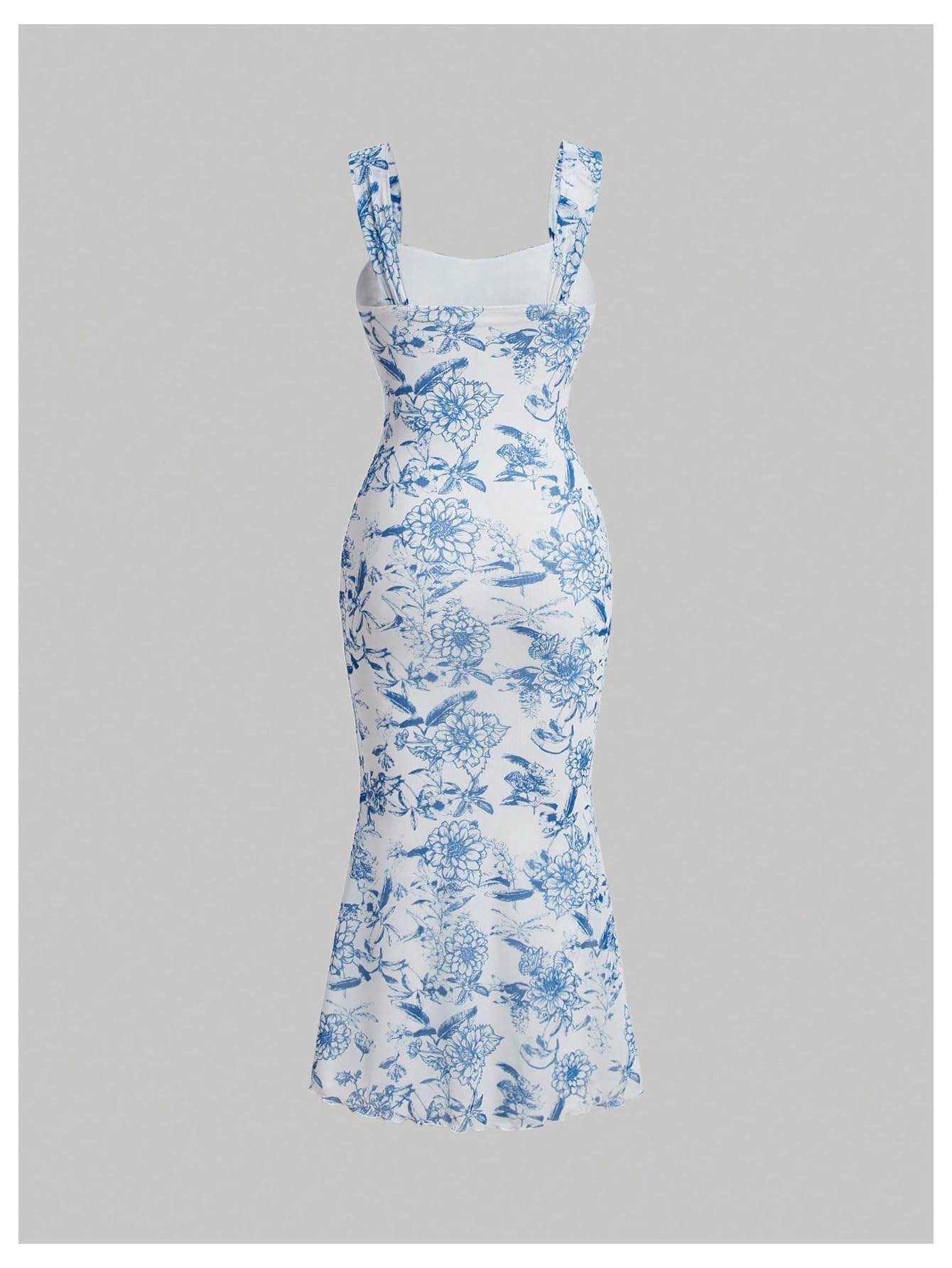 Women's Floral Ruched Bodycon Summer Wedding Guest Dress Mesh Fishtail Cocktail Midi Sun Dresses