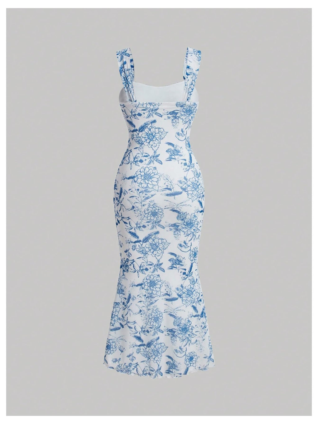 Women's Floral Ruched Bodycon Summer Wedding Guest Dress Mesh Fishtail Cocktail Midi Sun Dresses