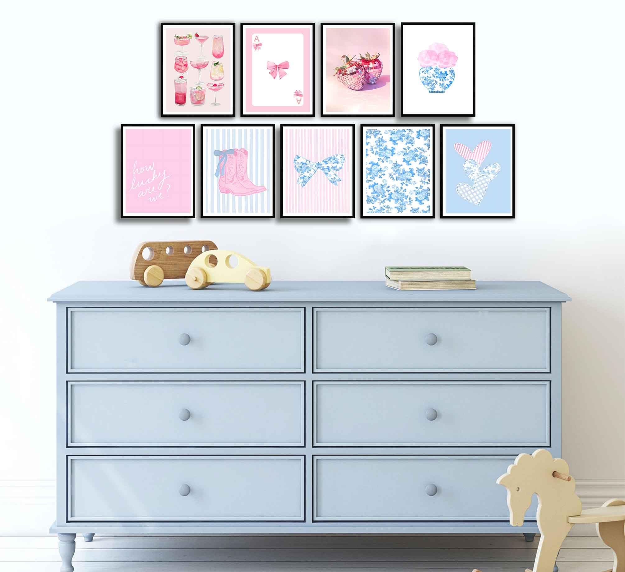 Pink Bows Canvas Wall Art Trendy Coquette Bow Cute Cat Wall Decor