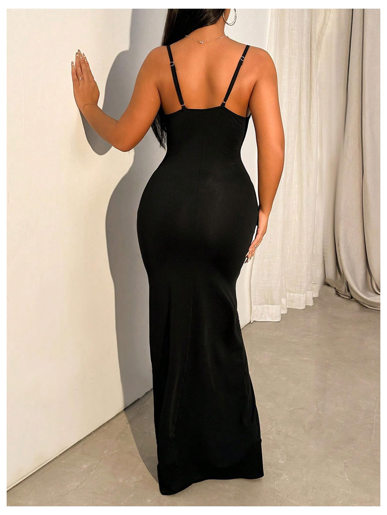 Women's Bowknot Maxi Dress Scoop Neck Backless Spaghetti Strap Dresses