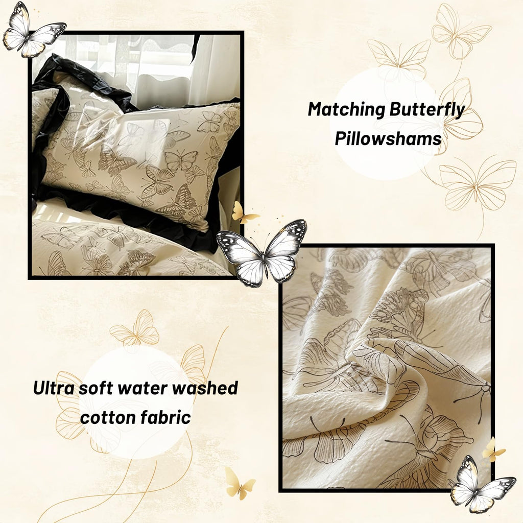 Duvet Cover 4pcs - Cotton Ultra Soft Ruffle Bedding Set includ 1 Duvet Cover with Zipper Ties,1 Fitted Sheet with Bed Skirt, 2 lace Pillow Shams for All Season