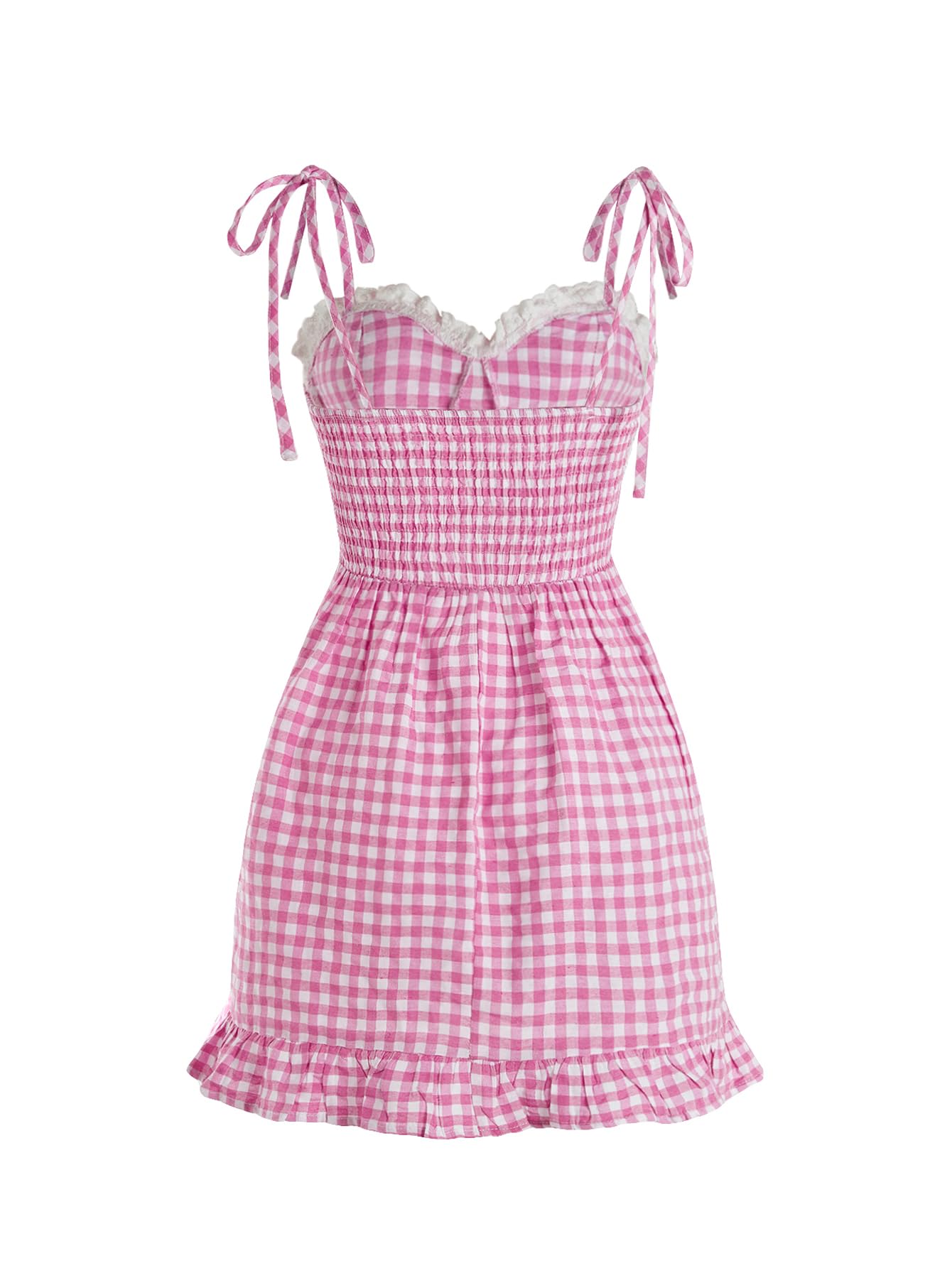 Women's Gingham Print tie Shoulder Sleeveless Ruffle Hem Cami Dress
