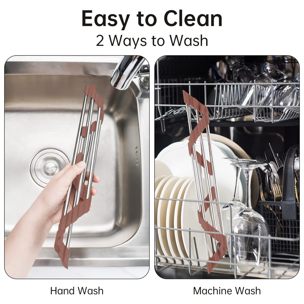 Triangle Foldable Dish Drying Rack, Small Roll-Up - Stainless Steel Over Sink Drainer for Kitchen Sink Corner, Rustproof