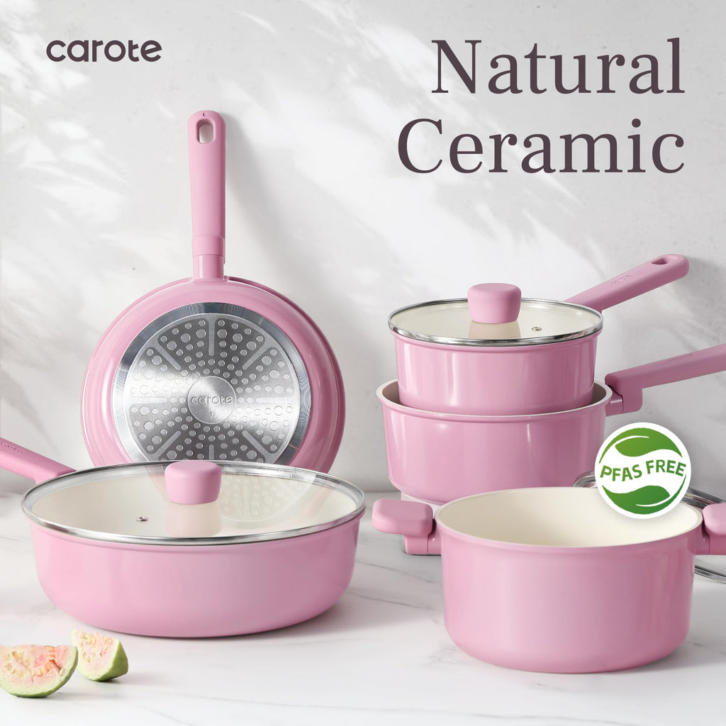 Ceramic Pots and Pans, Nonstick Cookware Set Kitchen Cooking Sets, 14pcs Induction Pot and Pan Non Stick