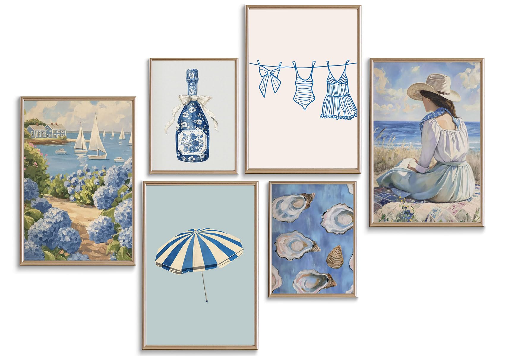 Coquette 6pcs Blue Bow Canvas Wall Art Preppy Decor Trendy Red Cherry Mirror Posters Room Decoration Unframed