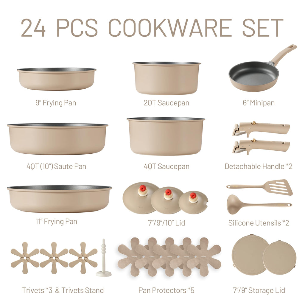 Pots and Pans Set Non Stick, Nonstick Cookware Set, Oven/Dishwasher/Fridge Safe Pots and Pans, RV Safe Cookware, 23pcs Gift Set Detachable Handle