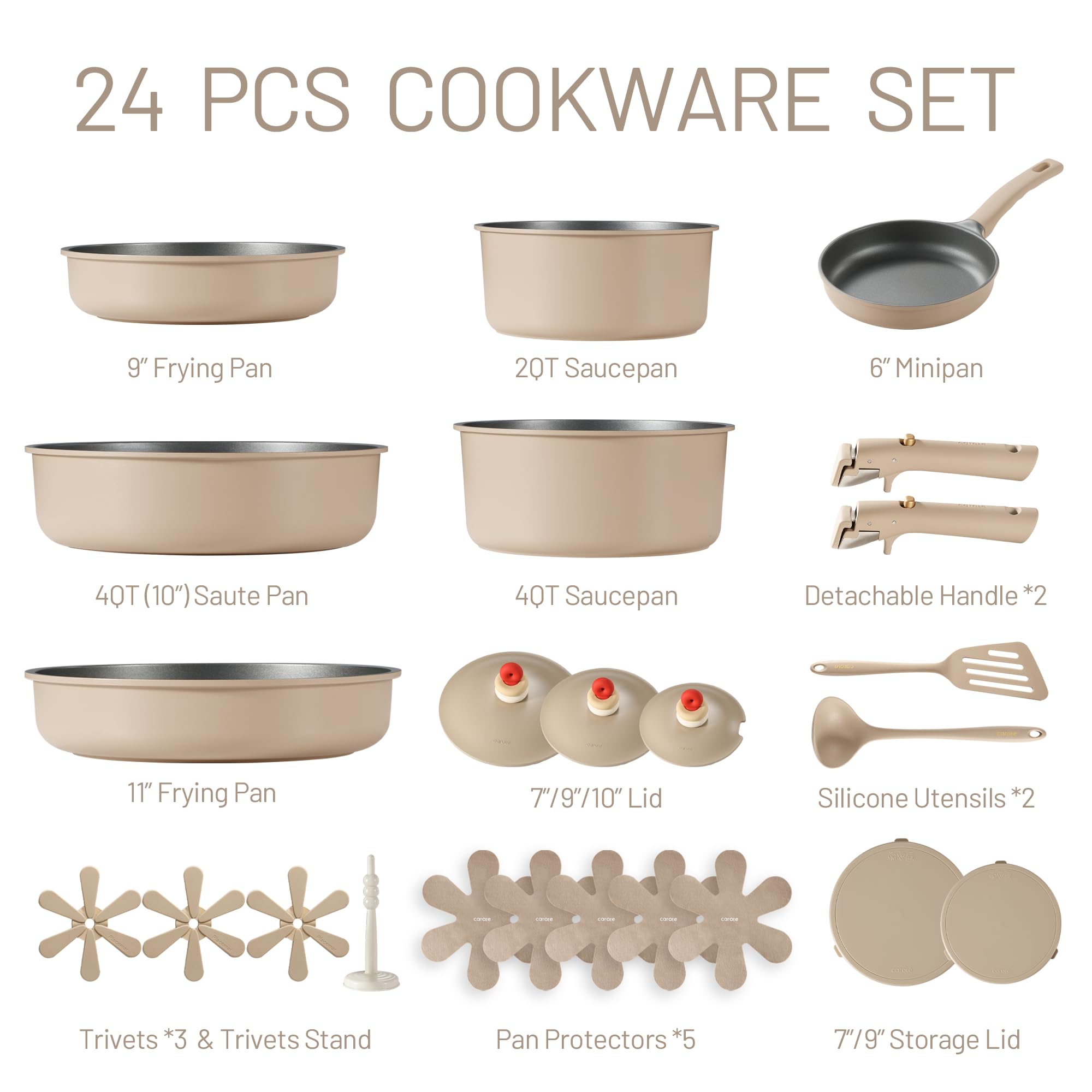 Pots and Pans Set Non Stick, Nonstick Cookware Set, Oven/Dishwasher/Fridge Safe Pots and Pans, RV Safe Cookware, 23pcs Gift Set Detachable Handle
