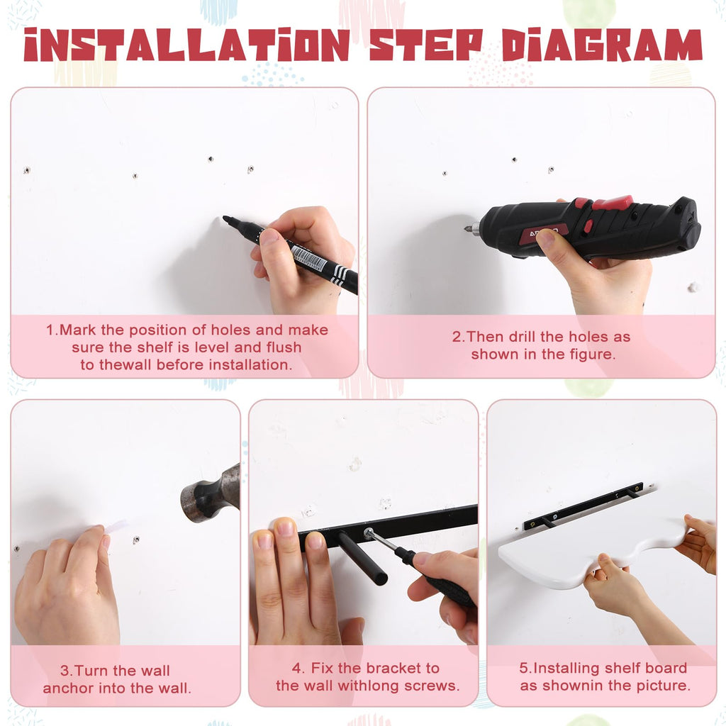 Set of 3 Wavy Cloud Floating Shelves â€?Funky Kawaii Danish Wall Decor for Bedroom & Bathroom (Pink, Green, Purple)