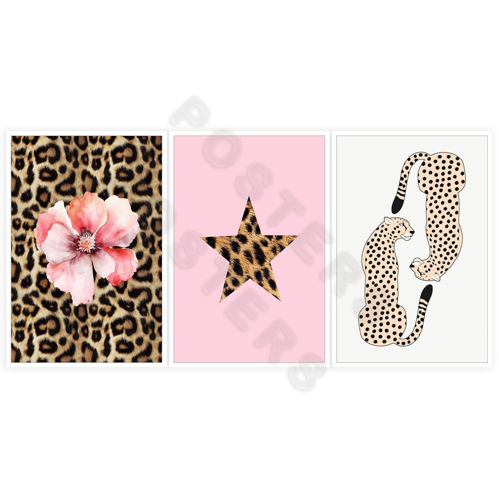 Pink Set of 3 Leopard Wall Art Prints Trendy Girly Cheetah Print Poster for Home Decor 16X24 in Unframed