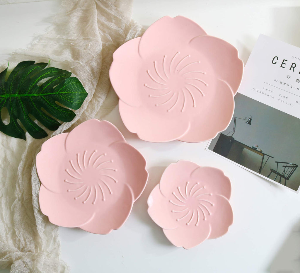 Pink Cherry Blossom 3-Piece Dinnerware Plate Set