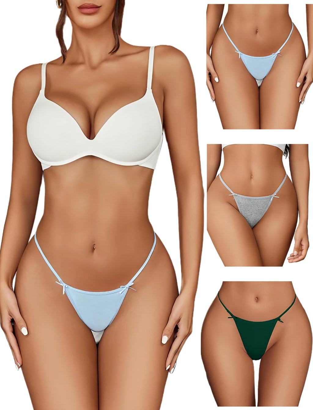 G String Thongs for Women Cheeky Breathable Underwear Sexy No Show Panties 3 Pack