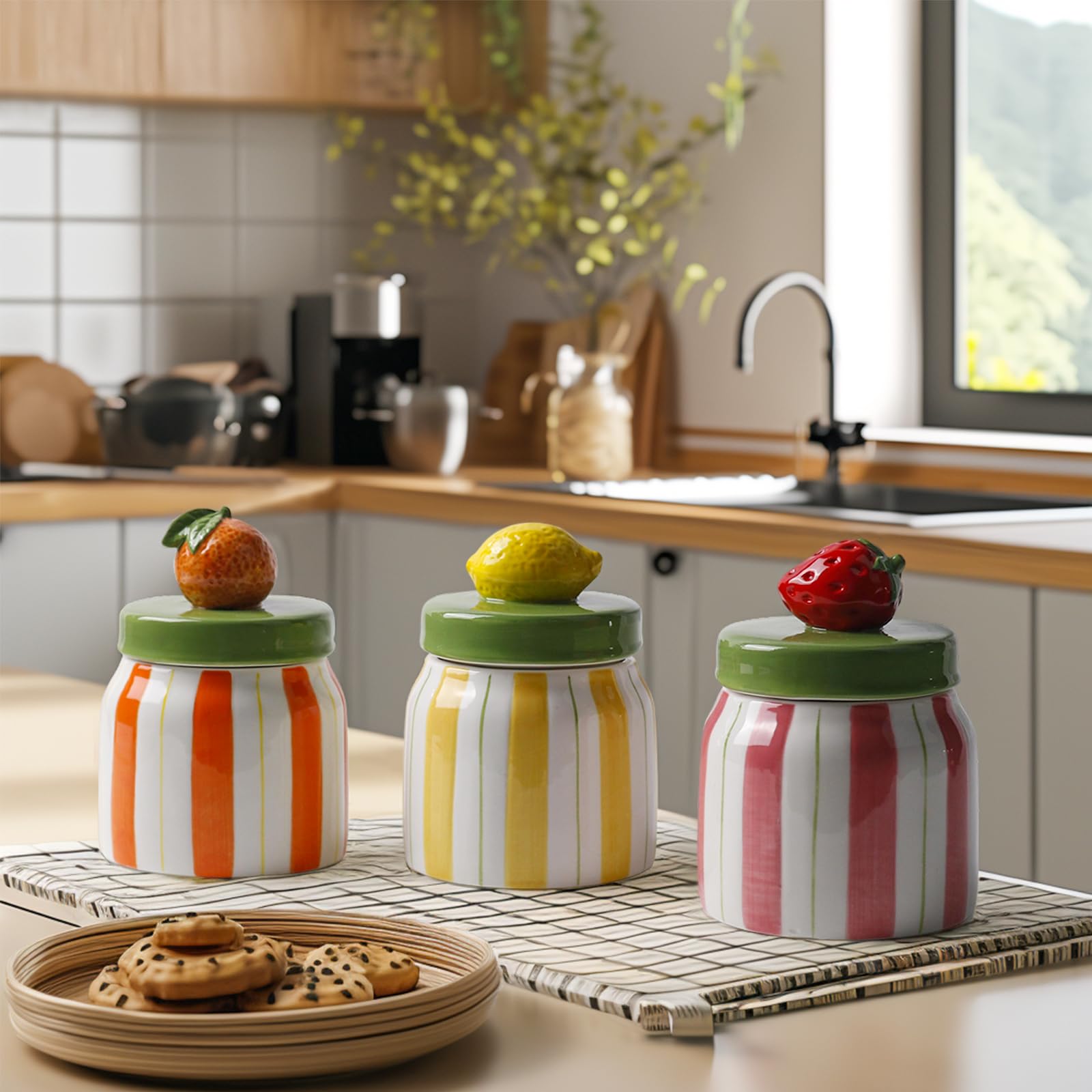 Cookie Jars with Lid Airtight, Hand Painted Ceramic