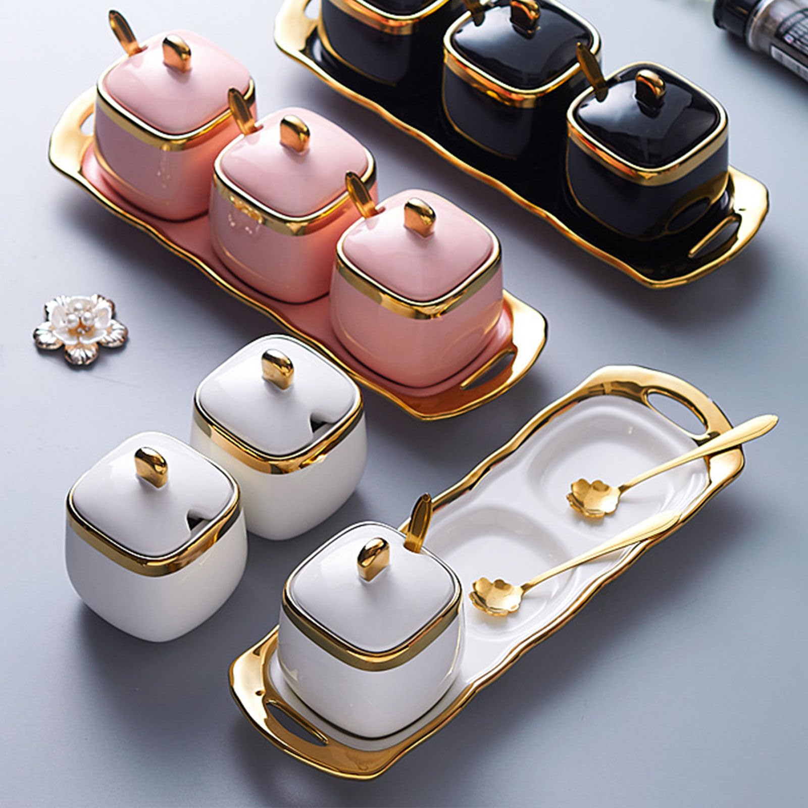 Sugar Bowl With Lid And Spoon, Sugar Pot Set Of 3