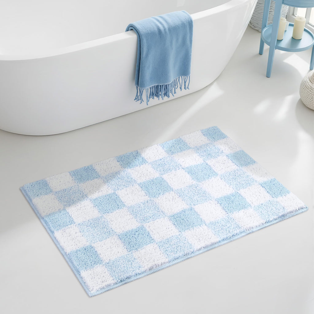 Checkered Bathroom Rugs, Fluffy Rug, Absorbent Microfiber Ultra Soft Bath Mat Washable, Non-Slip Bath Mats for Bathroom, Cute Floor Mat
