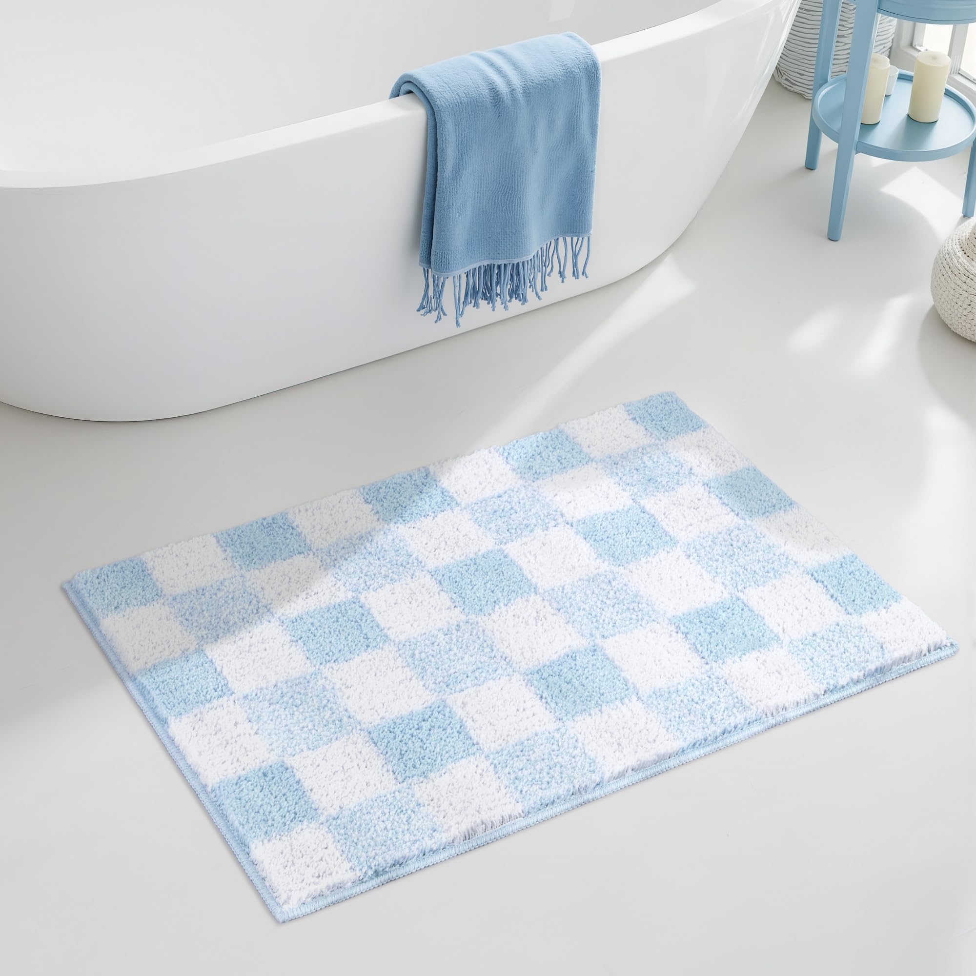 Checkered Bathroom Rugs, Fluffy Rug, Absorbent Microfiber Ultra Soft Bath Mat Washable, Non-Slip Bath Mats for Bathroom, Cute Floor Mat