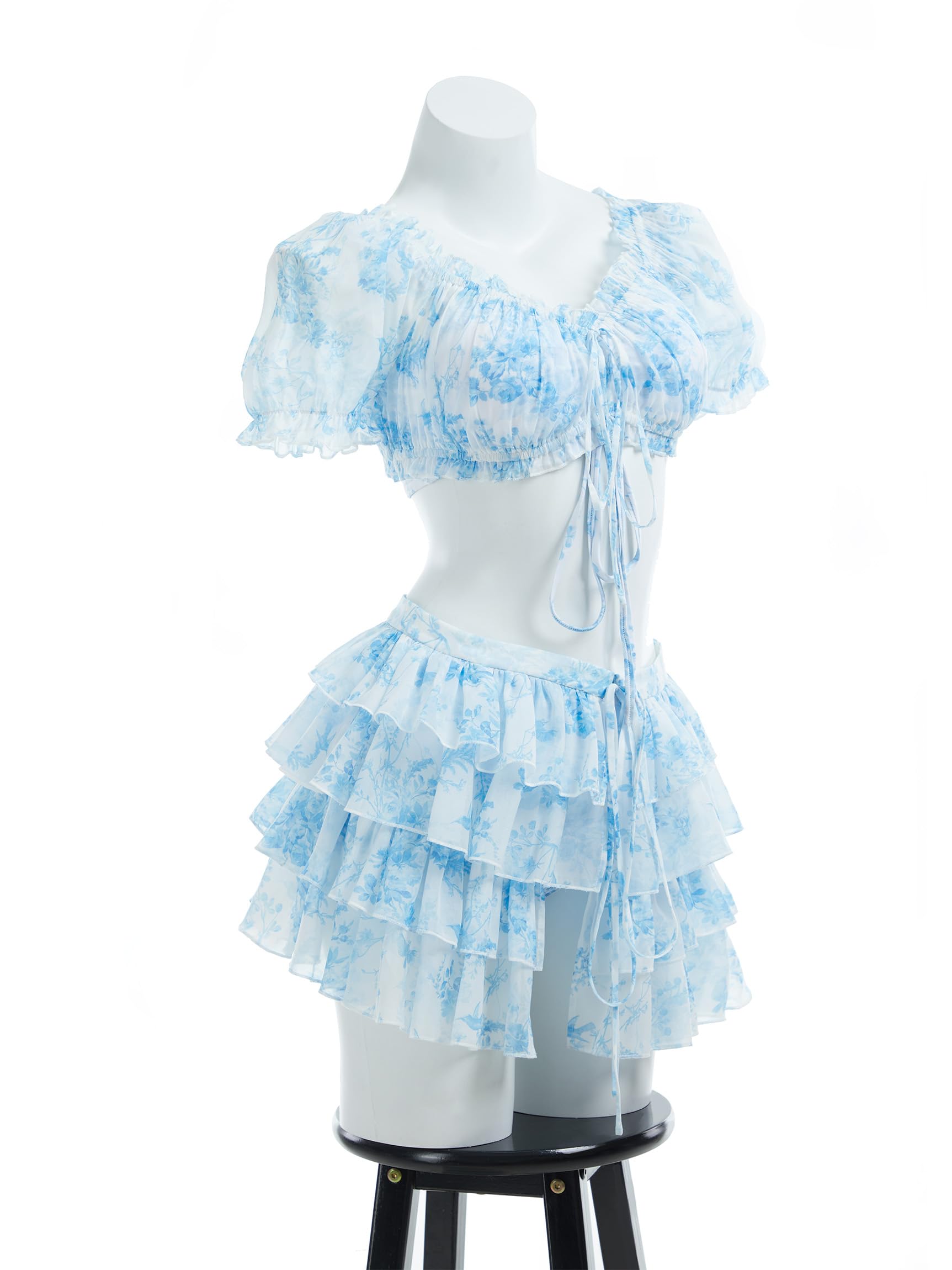 Womens Bikini Set 40's Retro Vintage Elegant Floral Bikini Swimsuit with Cover-up and Skirt