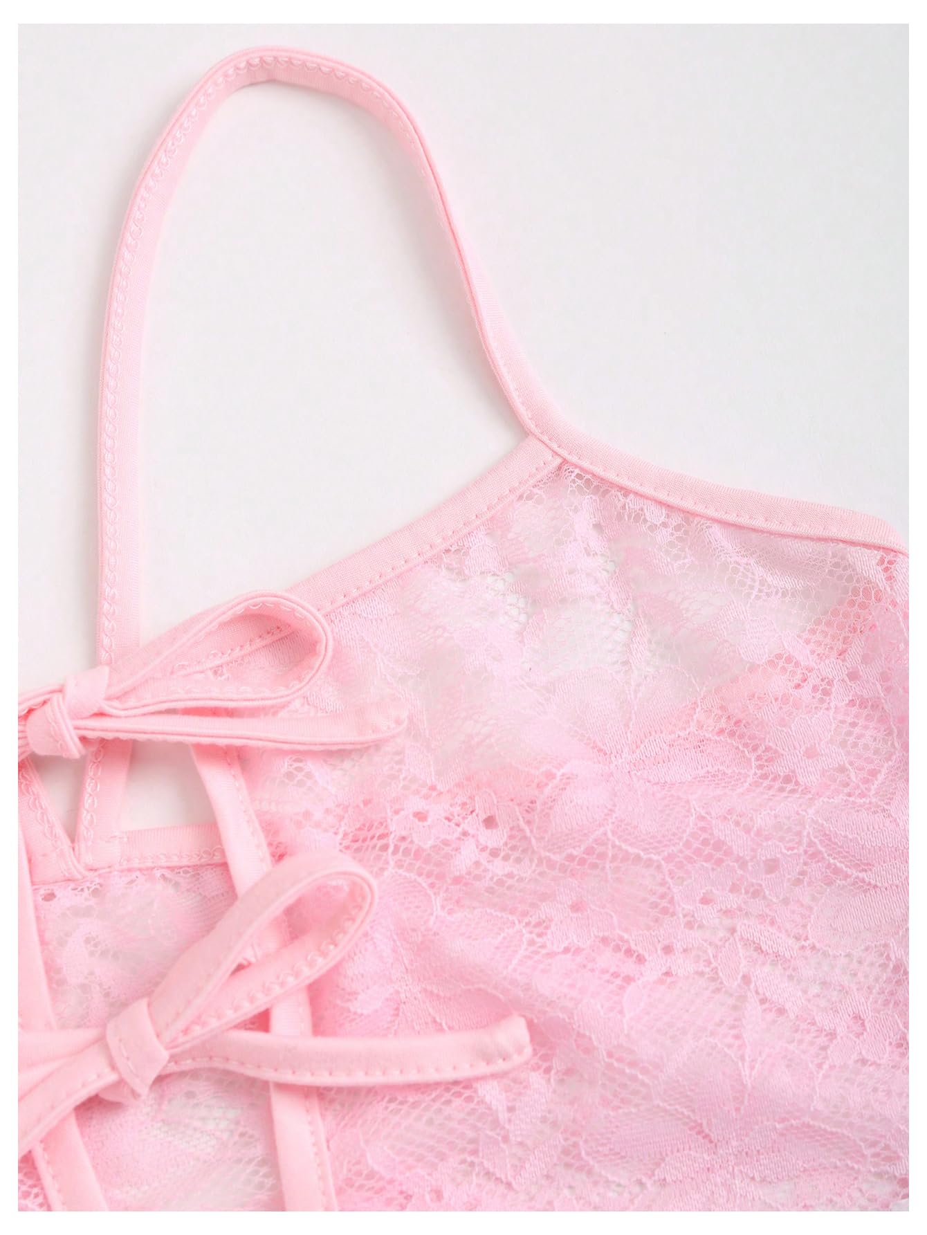 Women's Floral Lace 2 Piece Outfits Tie Front Crop Cami Top with Mini Shorts