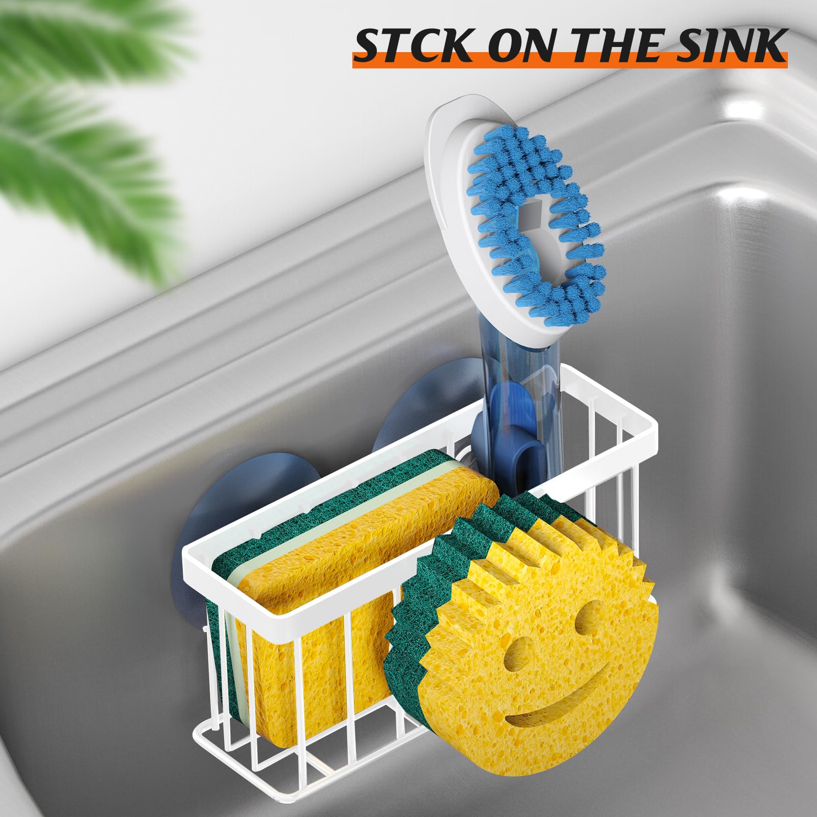 Sponge Holder Smiley Face, Sink Caddy for Kitchen Organizer Sponge Holder with 2 PCS Suction Cups/1 PCS Adhesive Strips