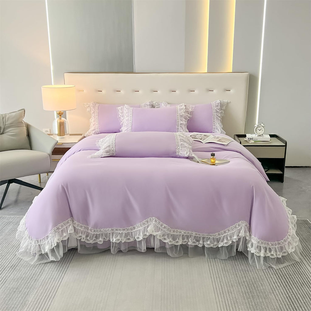Chic Ruffle Lace Polyester Duvet Cover Set -Bedding-2 Piece Duvet Cover with Zipper Closure -Ultra Soft and Light Weight