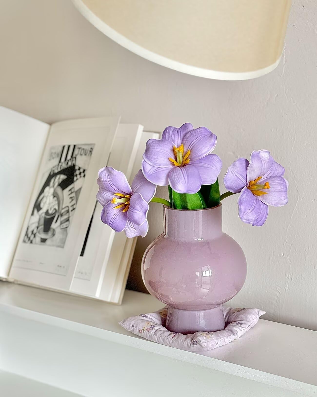 Modern Glass Vase for Flowers, Cute Yellow Colored Decorative Vase for Centerpiece Table Shelf Funky Home Office Decor