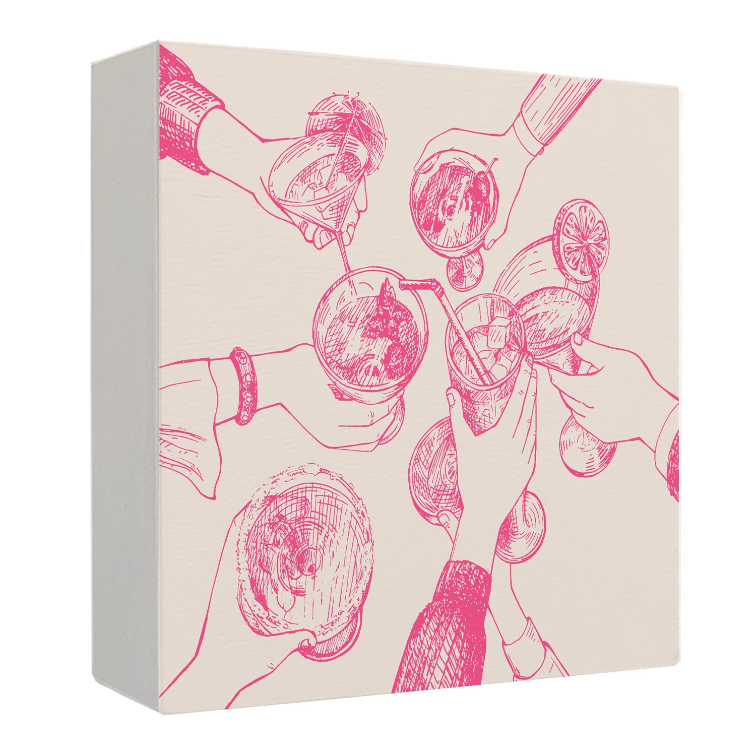 Coquette Pink Bow Champagne Wooden Box Sign, 5x5 Inch